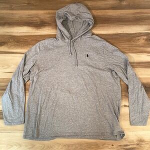Polo Ralph Lauren Mens XXL Heather Grey Long Sleeve Hooded T-Shirt Pony Logo